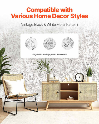 Peel and Stick Wallpaper, 45cm x 10m Contact Paper White Line Art Botanical Floral Waterpoof Self Adhesive, Easy to Clean Wall Decorative Vinyl Roll for Bedroom Kitchen Office Bathroom