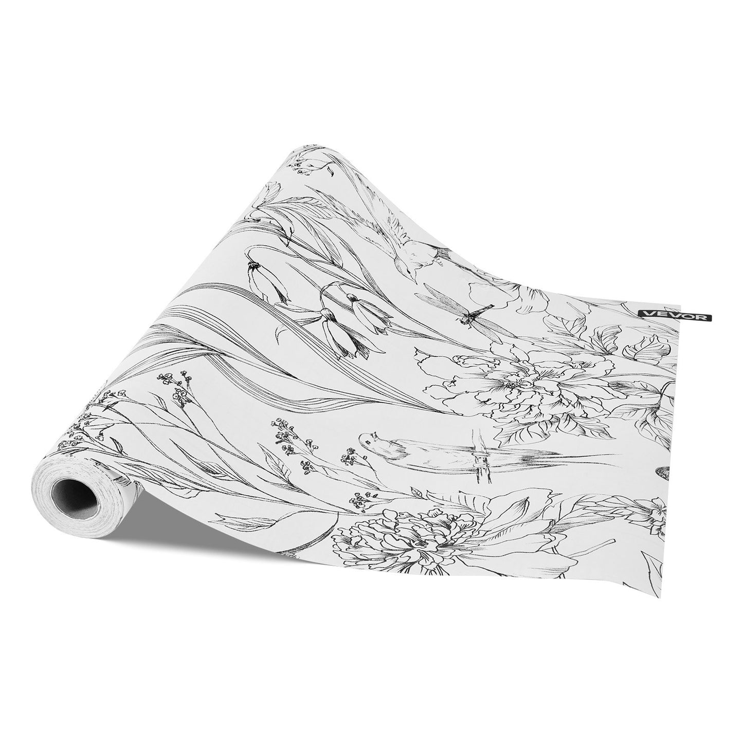 Peel and Stick Wallpaper, 45cm x 10m Contact Paper White Line Art Botanical Floral Waterpoof Self Adhesive, Easy to Clean Wall Decorative Vinyl Roll for Bedroom Kitchen Office Bathroom