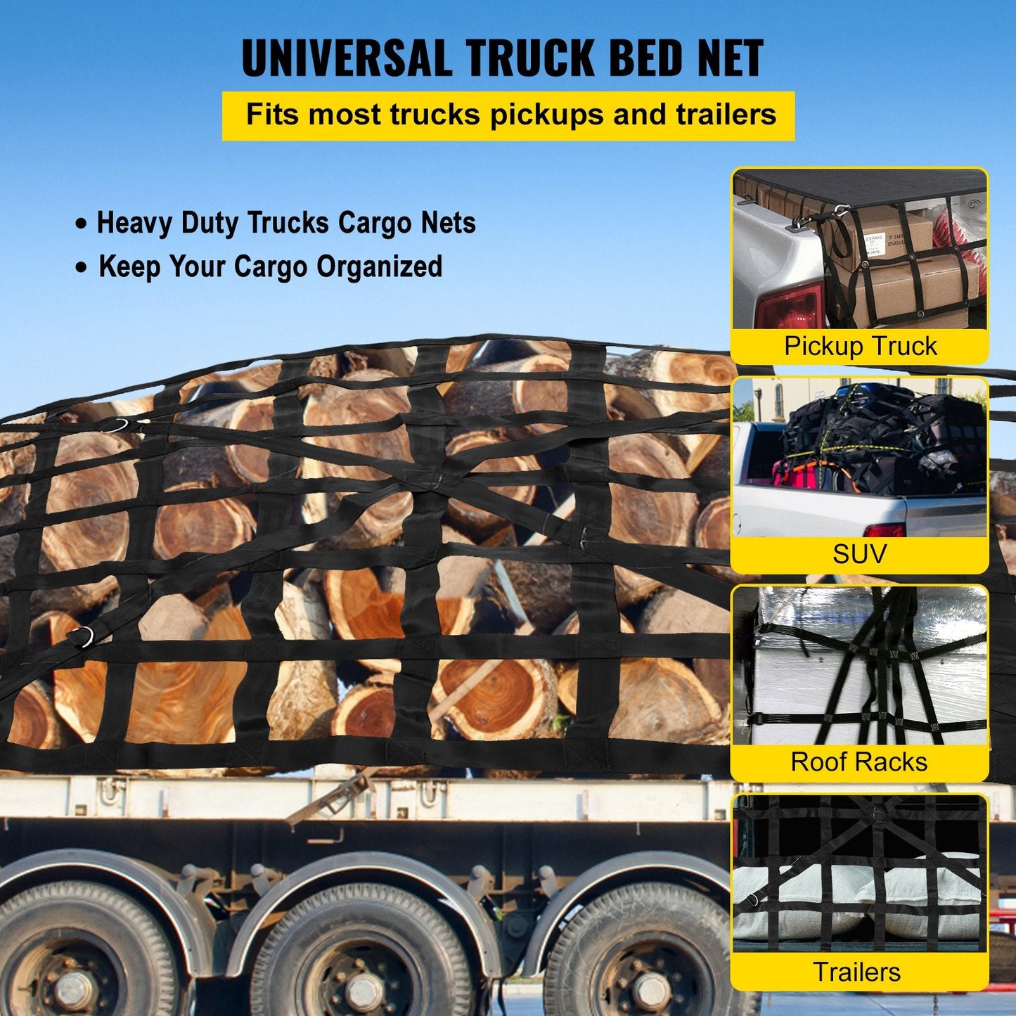 Heavy Duty Truck Bed Cargo Net 1.68m x 1.28m, 500kg Capacity with Cam Buckles