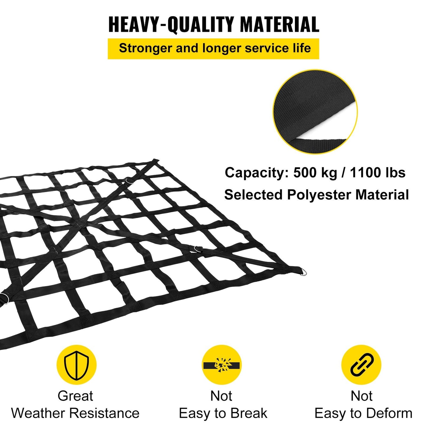 Heavy Duty Truck Bed Cargo Net 1.68m x 1.28m, 500kg Capacity with Cam Buckles