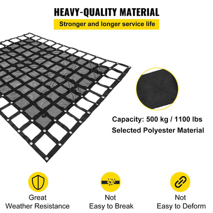 Heavy Duty Polyester Cargo Net with Mesh for Pickup Truck, 2.44 x 2.05 Meters