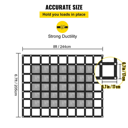 Heavy Duty Polyester Cargo Net with Mesh for Pickup Truck, 2.44 x 2.05 Meters