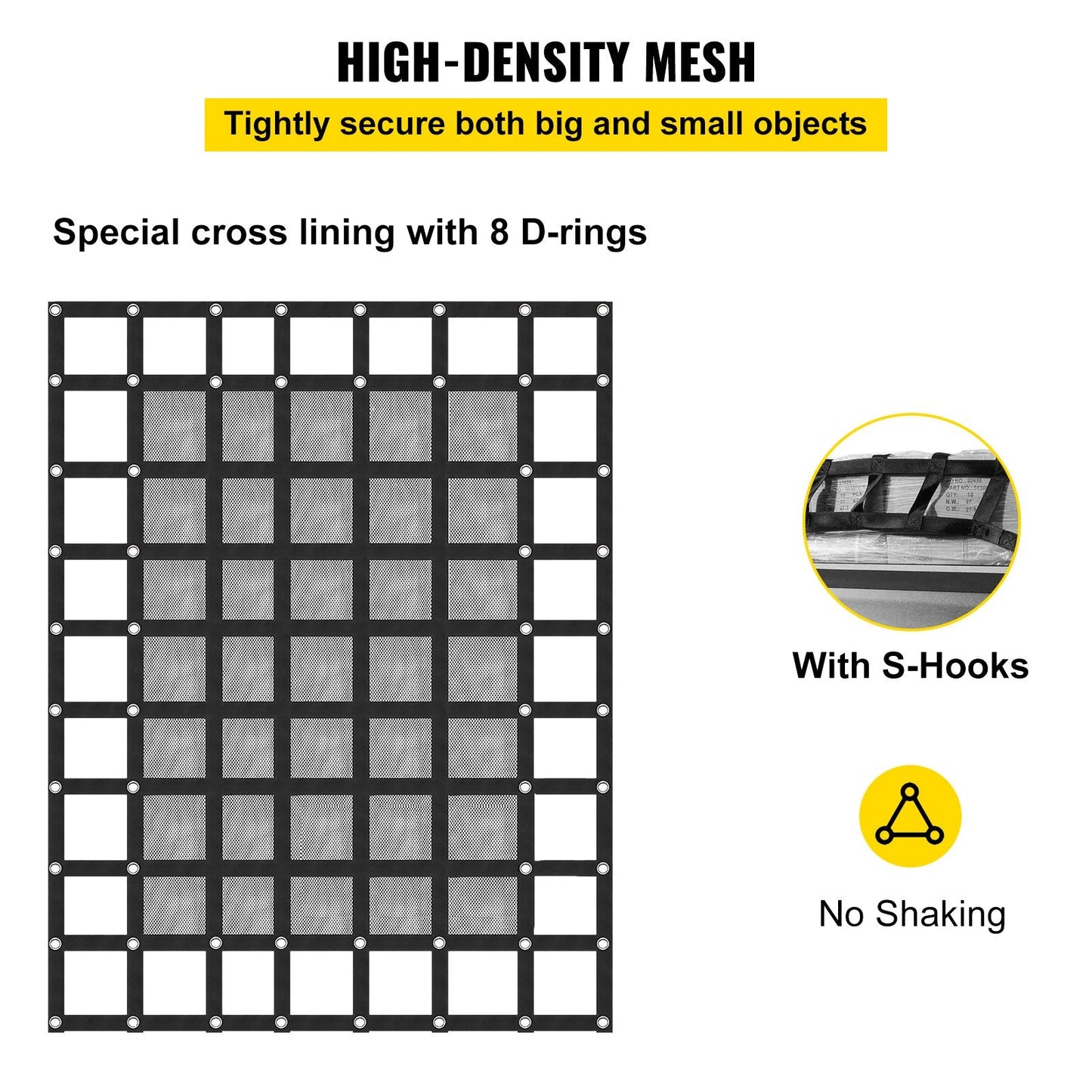 Heavy Duty Polyester Cargo Net with Mesh for Pickup Truck, 2.44 x 2.05 Meters
