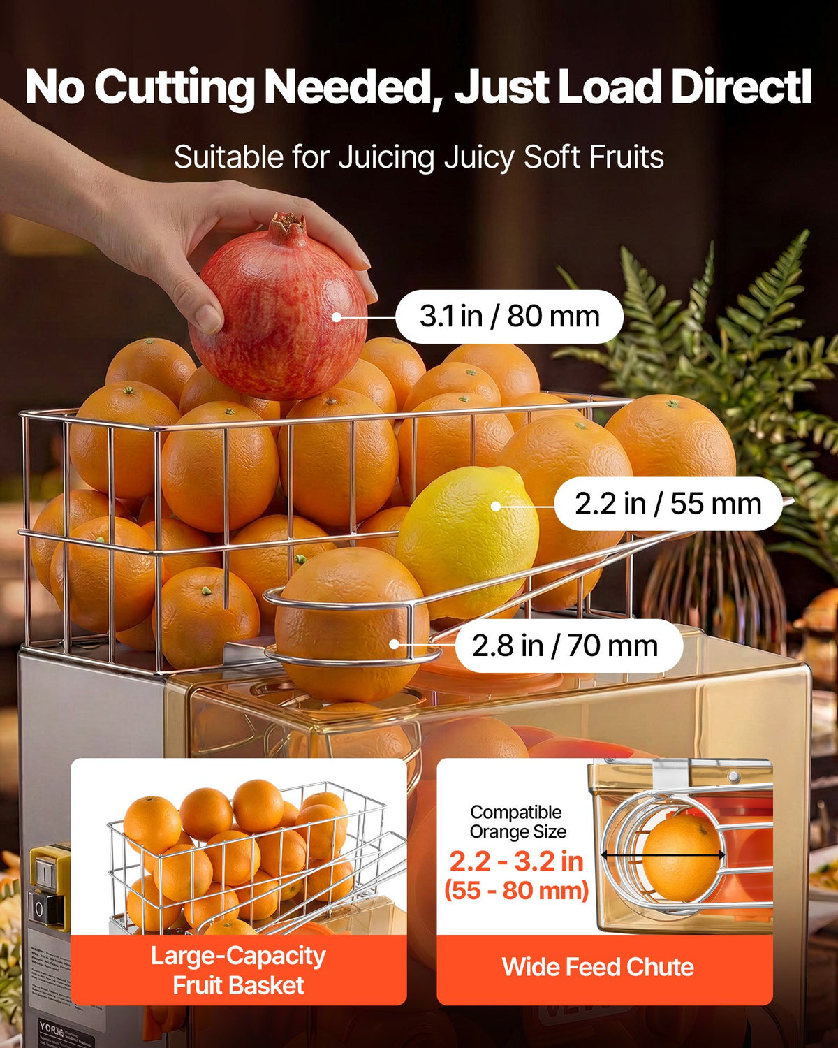 Commercial Orange Juicer Machine, 120W Electric Orange Juice Press, Stainless Steel Orange Squeezer for 20 per Minute, Lemon Citrus Pomegranates Extractor with Peels Collecting Bucket