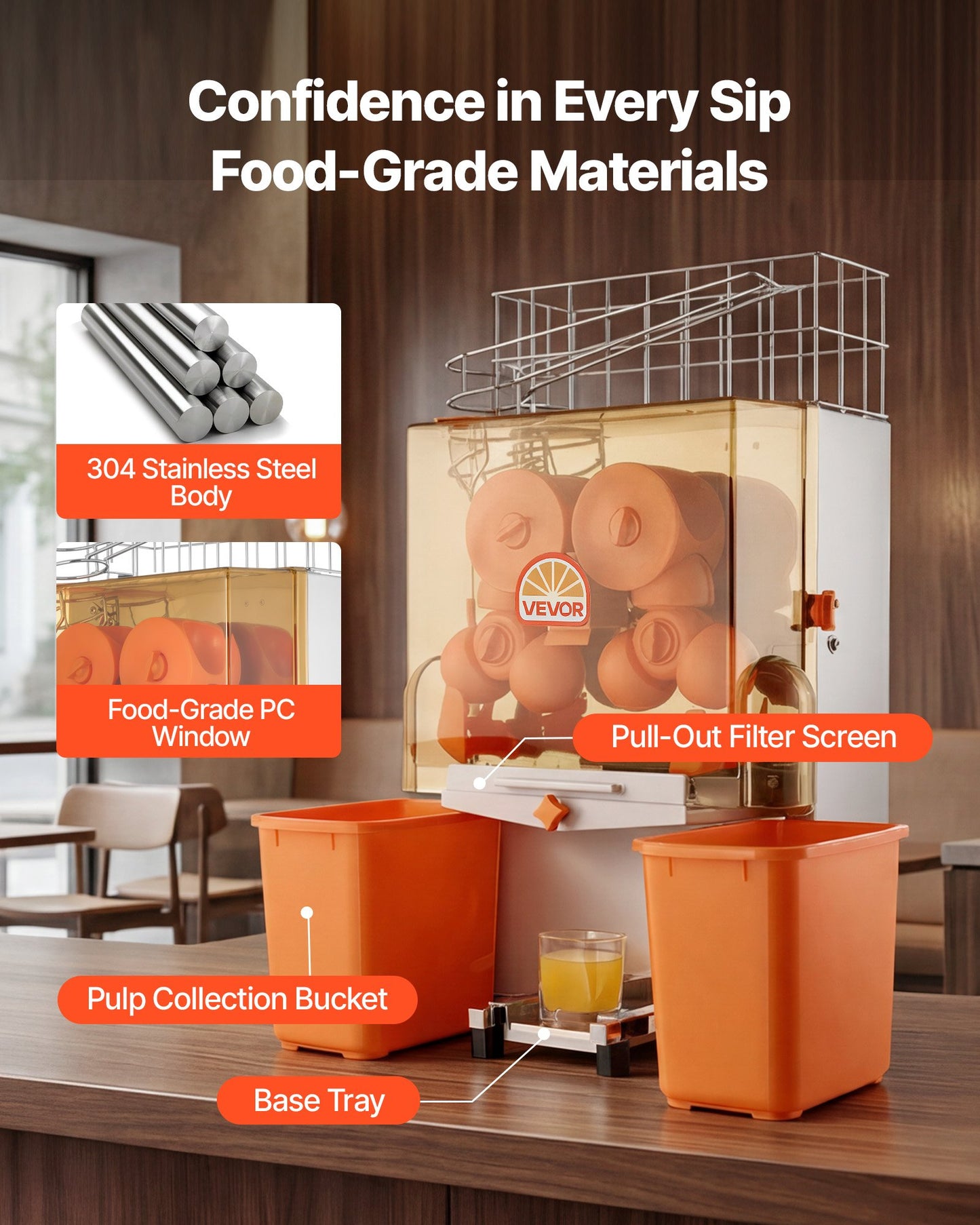 Commercial Orange Juicer Machine, 120W Electric Orange Juice Press, Stainless Steel Orange Squeezer for 20 per Minute, Lemon Citrus Pomegranates Extractor with Peels Collecting Bucket