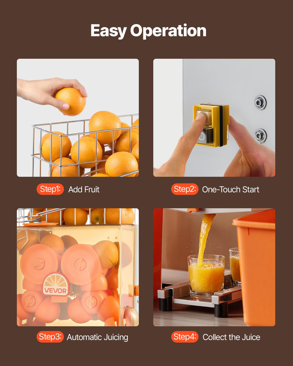 Commercial Orange Juicer Machine, 120W Electric Orange Juice Press, Stainless Steel Orange Squeezer for 20 per Minute, Lemon Citrus Pomegranates Extractor with Peels Collecting Bucket