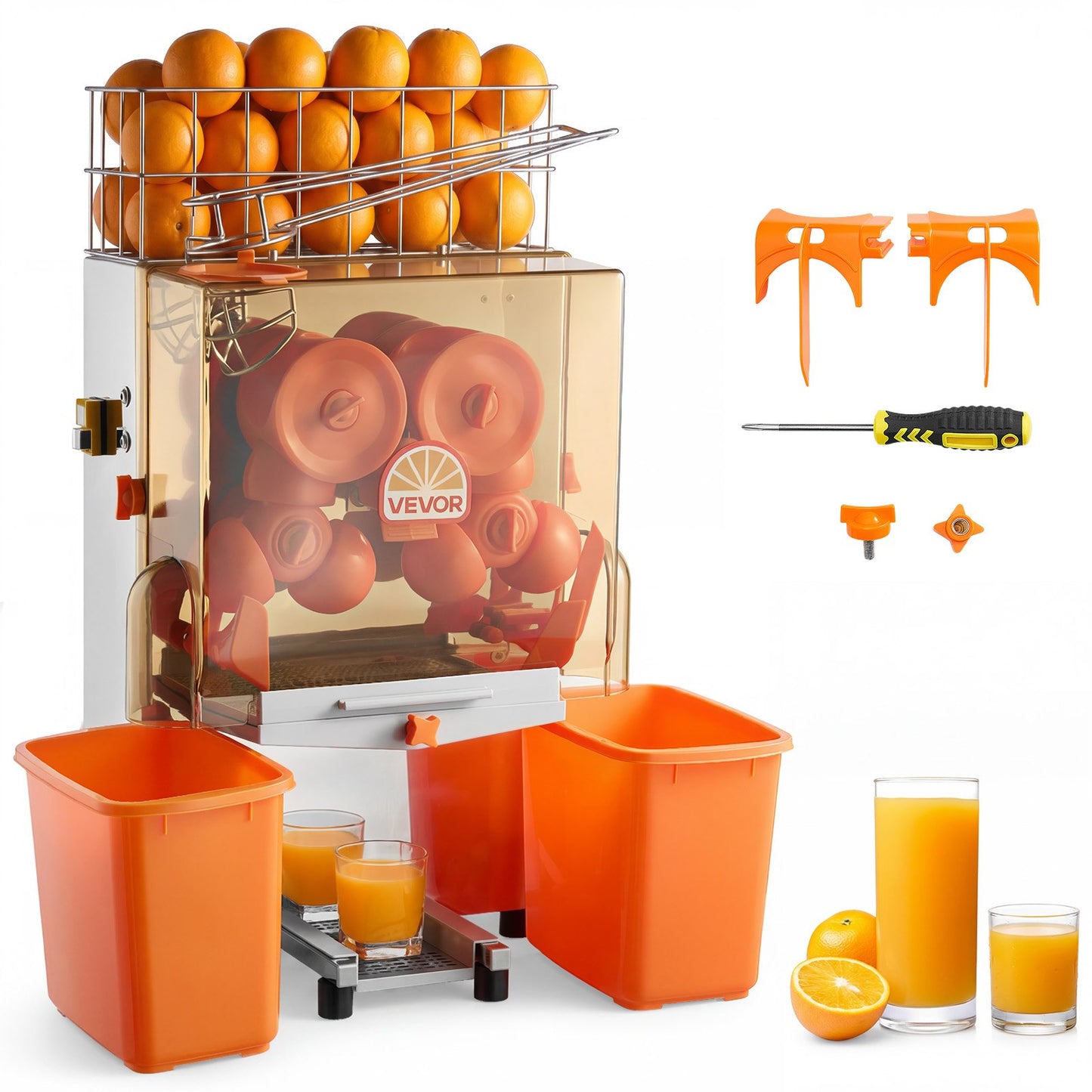 Commercial Orange Juicer Machine, 120W Electric Orange Juice Press, Stainless Steel Orange Squeezer for 20 per Minute, Lemon Citrus Pomegranates Extractor with Peels Collecting Bucket