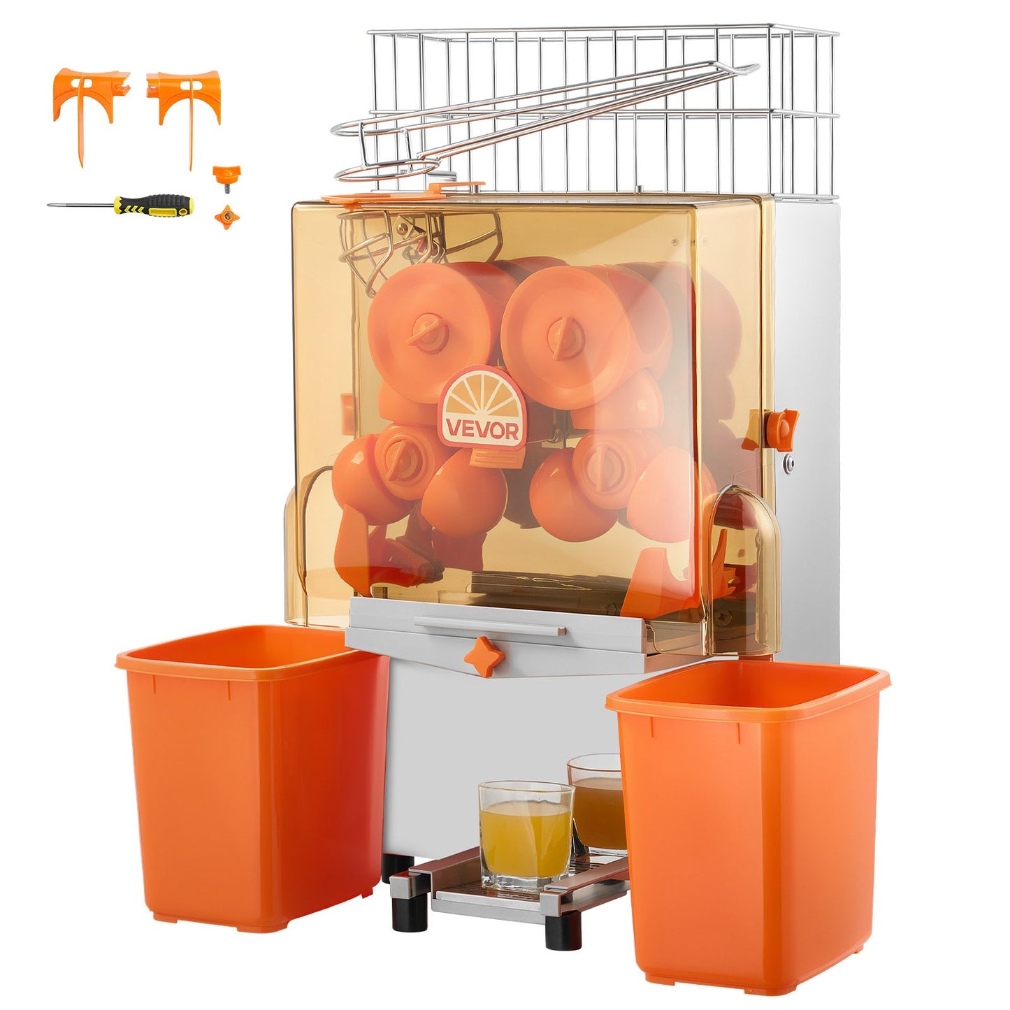 Commercial Orange Juicer Machine, 120W Electric Orange Juice Press, Stainless Steel Orange Squeezer for 20 per Minute, Lemon Citrus Pomegranates Extractor with Peels Collecting Bucket