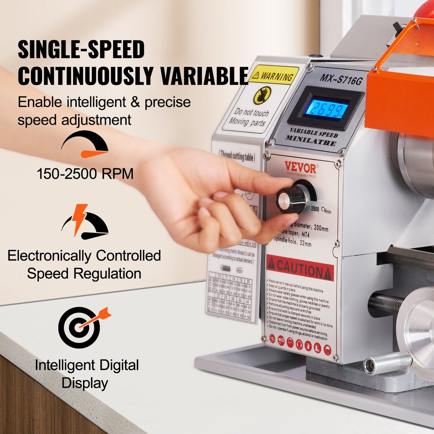 VEVOR Mini Metal Lathe Machine, 180 x 400 mm, 800W Precision Benchtop Power Metal