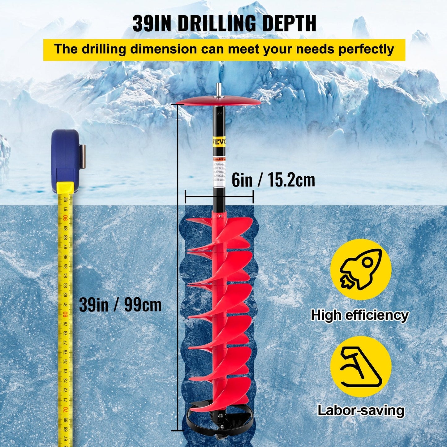 Ice Drill Auger with 15 cm Diameter and 1 m Length for Fishing and Burrowing