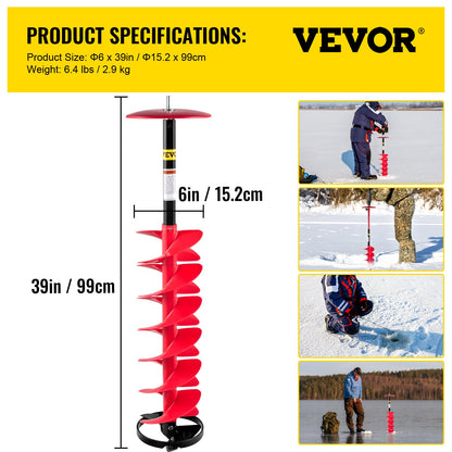 VEVOR Ice Drill Auger, 6\" Diameter Nylon Ice Auger, 39\" Length Ice Auger Bit,Auger