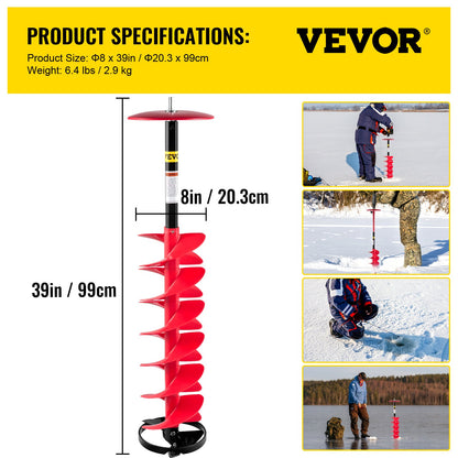 VEVOR Ice Drill Auger, 8\" Diameter Nylon Ice Auger, 39\" Length Ice Auger Bit,Auger
