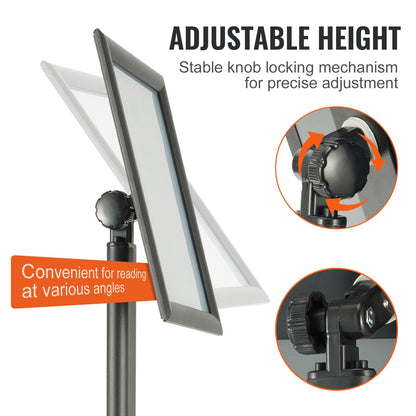 Adjustable Pedestal Sign Holder with Heavy-Duty Metal Base for Indoor/Outdoor Use
