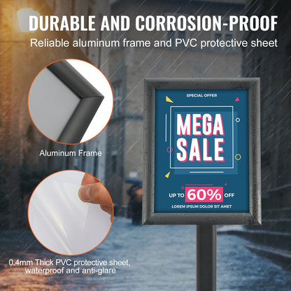 Adjustable Pedestal Sign Holder with Heavy-Duty Metal Base for Indoor/Outdoor Use