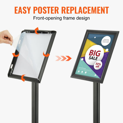 Adjustable Pedestal Sign Holder with Heavy-Duty Metal Base for Indoor/Outdoor Use