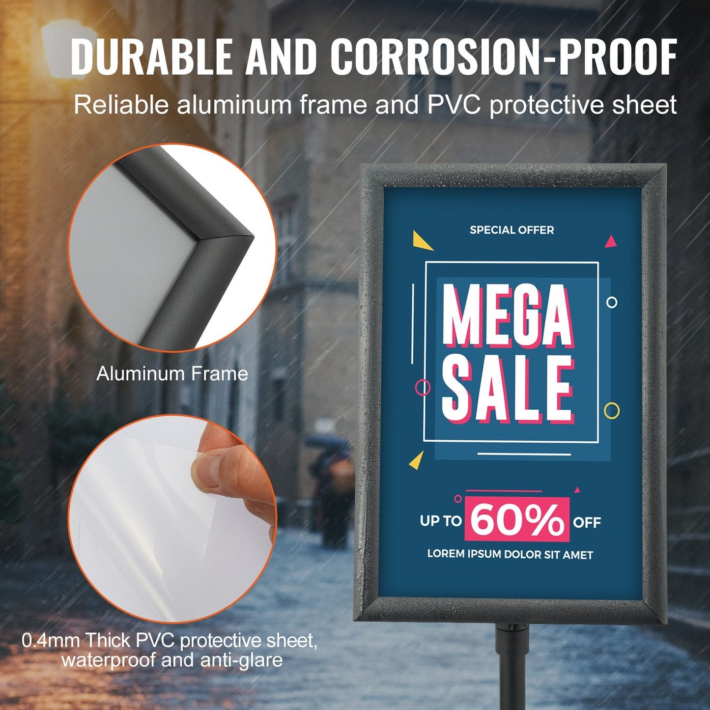 Adjustable Pedestal Poster Stand with Metal Base - Holds 420 x 297 mm Posters