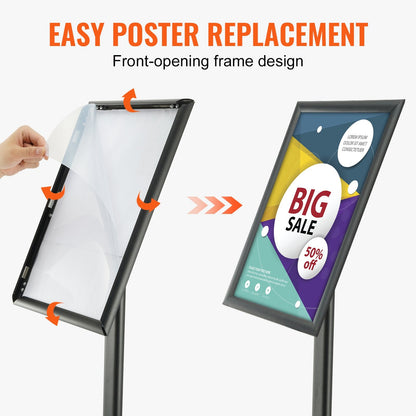 Adjustable Pedestal Poster Stand with Metal Base - Holds 420 x 297 mm Posters