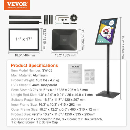 Adjustable Pedestal Poster Stand with Metal Base - Holds 420 x 297 mm Posters