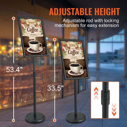 Adjustable Pedestal Sign Holder with Stable Base for Indoor/Outdoor Display