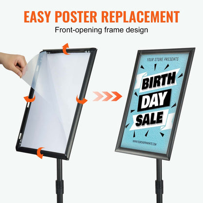 Adjustable Pedestal Sign Holder with Stable Base for Indoor/Outdoor Display