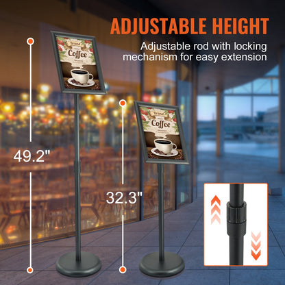 Adjustable Pedestal Sign Holder with Water-Filled Base, Black, 8.5x11 Poster Display
