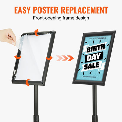 Adjustable Pedestal Sign Holder with Water-Filled Base, Black, 8.5x11 Poster Display