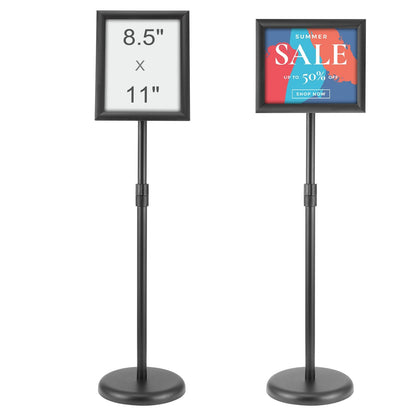 Adjustable Pedestal Sign Holder with Water-Filled Base, Black, 8.5x11 Poster Display