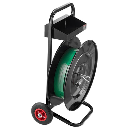 Banding Strapping Cart, Fit for PET/PP/Polyester Strapping Coils with 20.3/40.6 cm Core Size, Heavy Duty Strapping Dispenser Equipped with Upgrade Brake System, Built-in Spacious Tray for Tools