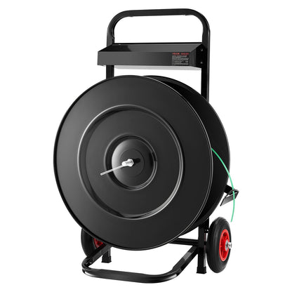 Banding Strapping Cart, Fit for PET/PP/Polyester Strapping Coils with 20.3/40.6 cm Core Size, Heavy Duty Strapping Dispenser Equipped with Upgrade Brake System, Built-in Spacious Tray for Tools