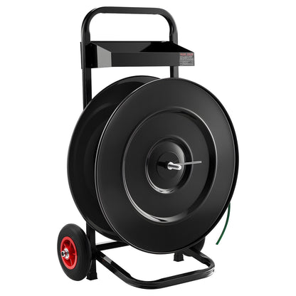 Banding Strapping Cart, Fit for PET/PP/Polyester Strapping Coils with 20.3/40.6 cm Core Size, Heavy Duty Strapping Dispenser Equipped with Upgrade Brake System, Built-in Spacious Tray for Tools