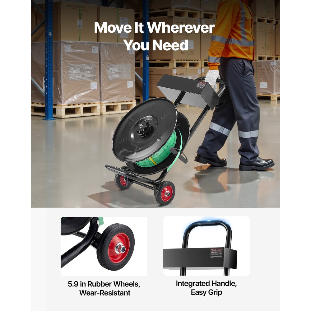 Banding Strapping Cart, Fit for PET / PP / Polyester Strapping Coils with 20.3 cm Core Size, Heavy Duty Strapping Dispen