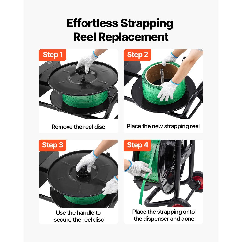 Banding Strapping Cart, Fit for PET / PP / Polyester Strapping Coils with 20.3 cm Core Size, Heavy Duty Strapping Dispen