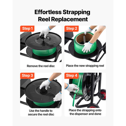 Banding Strapping Cart, Fit for PET / PP / Polyester Strapping Coils with 20.3 cm Core Size, Heavy Duty Strapping Dispen
