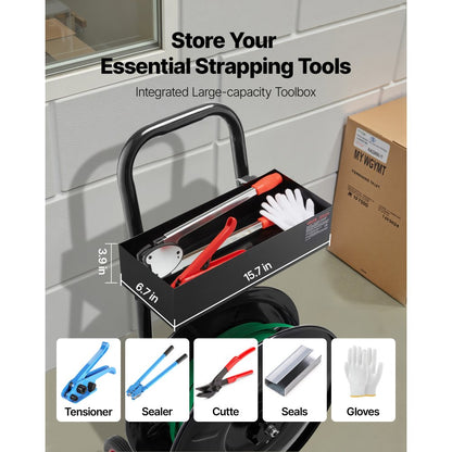 Banding Strapping Cart, Fit for PET / PP / Polyester Strapping Coils with 20.3 cm Core Size, Heavy Duty Strapping Dispen