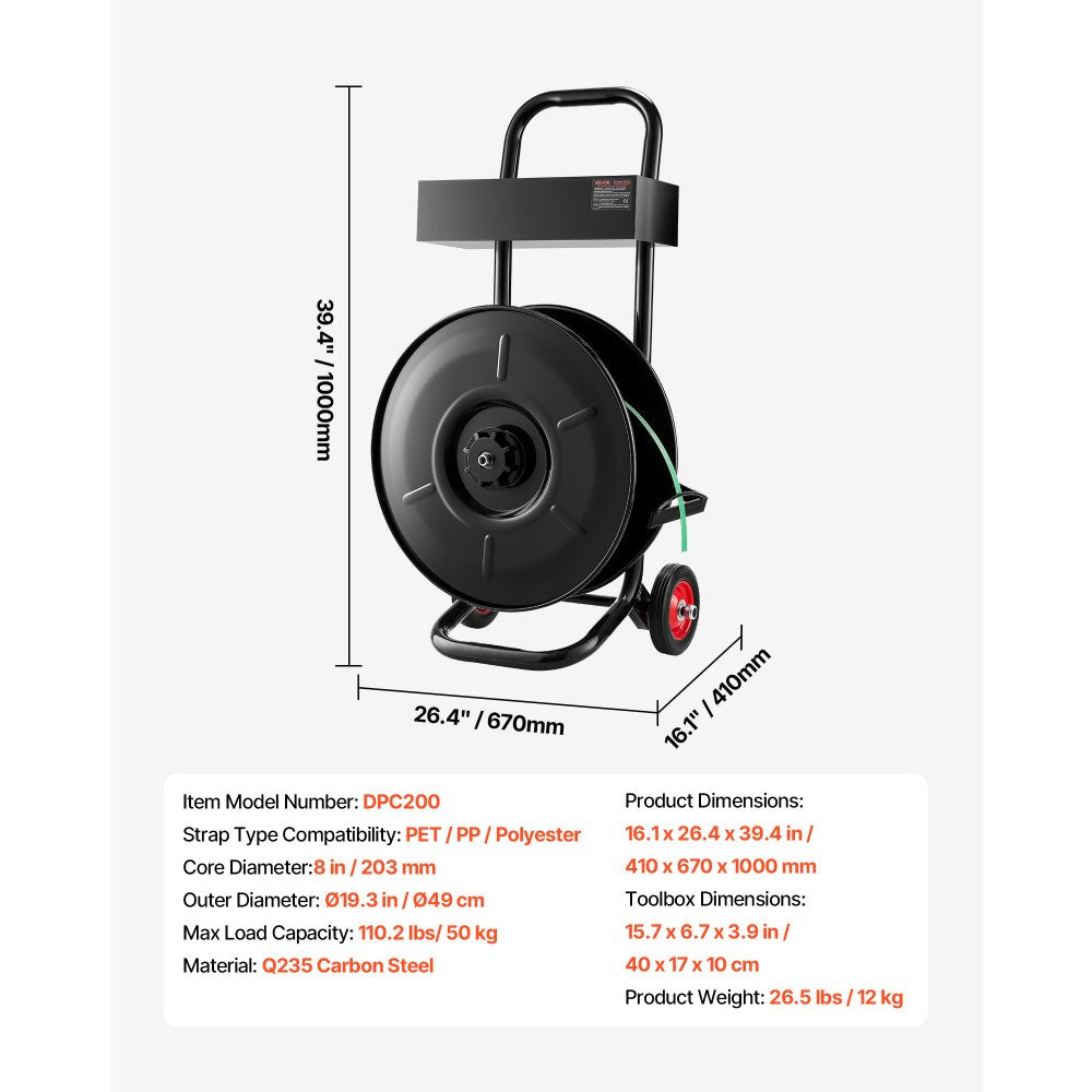 Banding Strapping Cart, Fit for PET / PP / Polyester Strapping Coils with 20.3 cm Core Size, Heavy Duty Strapping Dispen