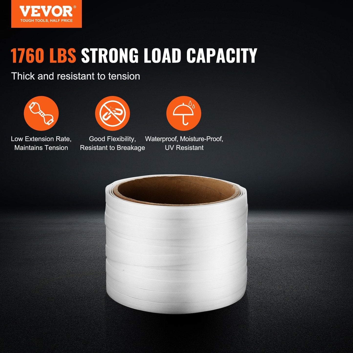 Heavy-Duty Woven Strapping Roll, 19mm x 0.9mm x 100m, 800kg Load Capacity