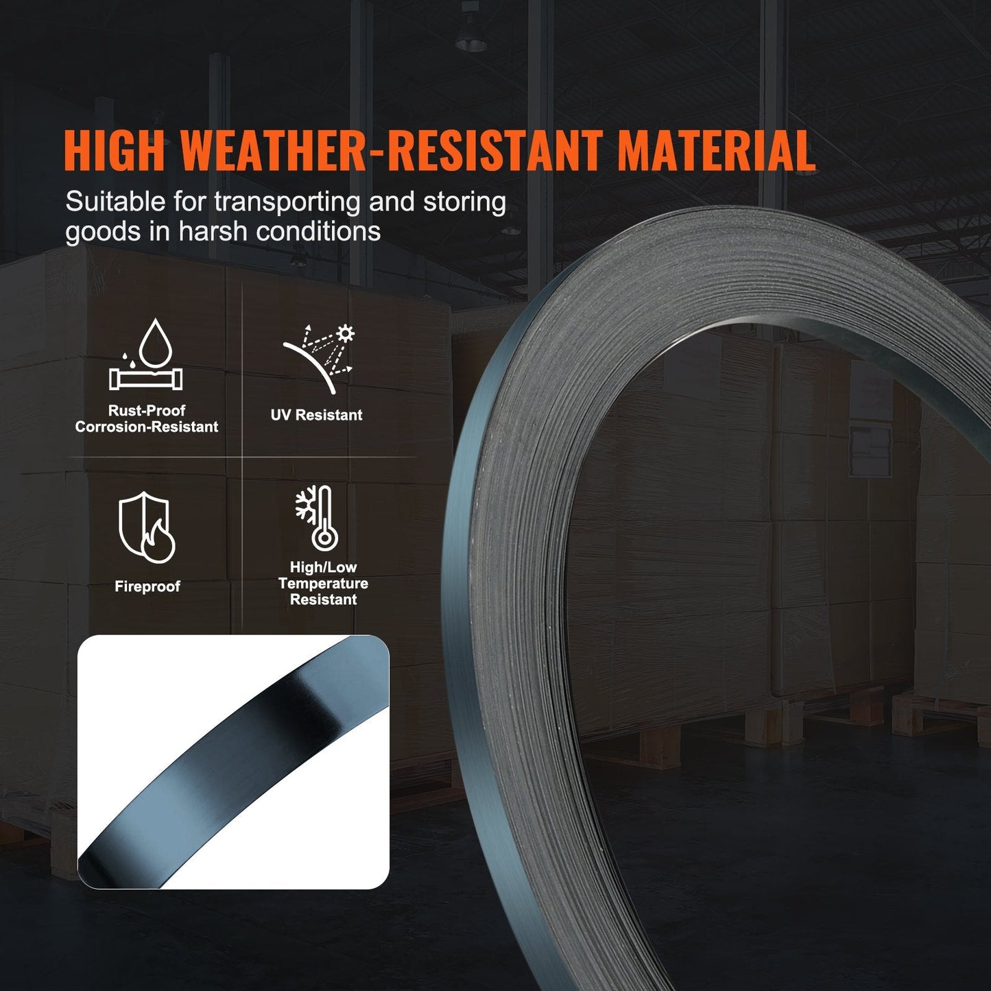 Heavy-Duty Steel Strapping Roll 12.7mm x 0.4mm x 100m, 500 kg Capacity