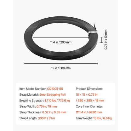 Steel Strapping Coil 19 mm x 55 mm x 91 m Metal Banding Strap