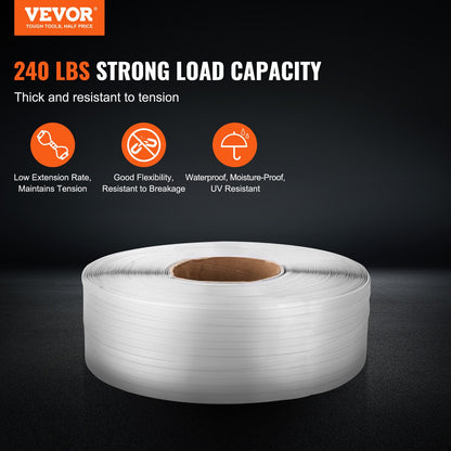 VEVOR Packaging PP Strapping Roll 12.7 mm x 0.8 mm x 3000 m Banding Strap 110 kg