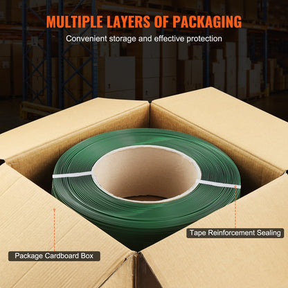 Heavy-Duty 15.9mm x 0.8mm x 1200m PET Strapping Roll, 450kg Capacity, Green