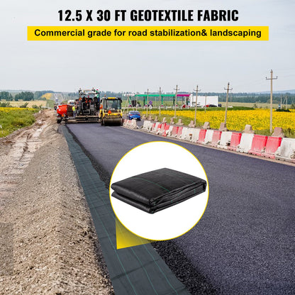 Geotextile Fabric, 3.8 x 9.15 m 3.5oz Woven PP Driveway Drain Cloth with 600lbs Tensile Strength, Heavy Duty Underlayment for Soil Stabilization, Landscaping, Weed Barrier, 12.5FT30FT-3.5OZ, Bla