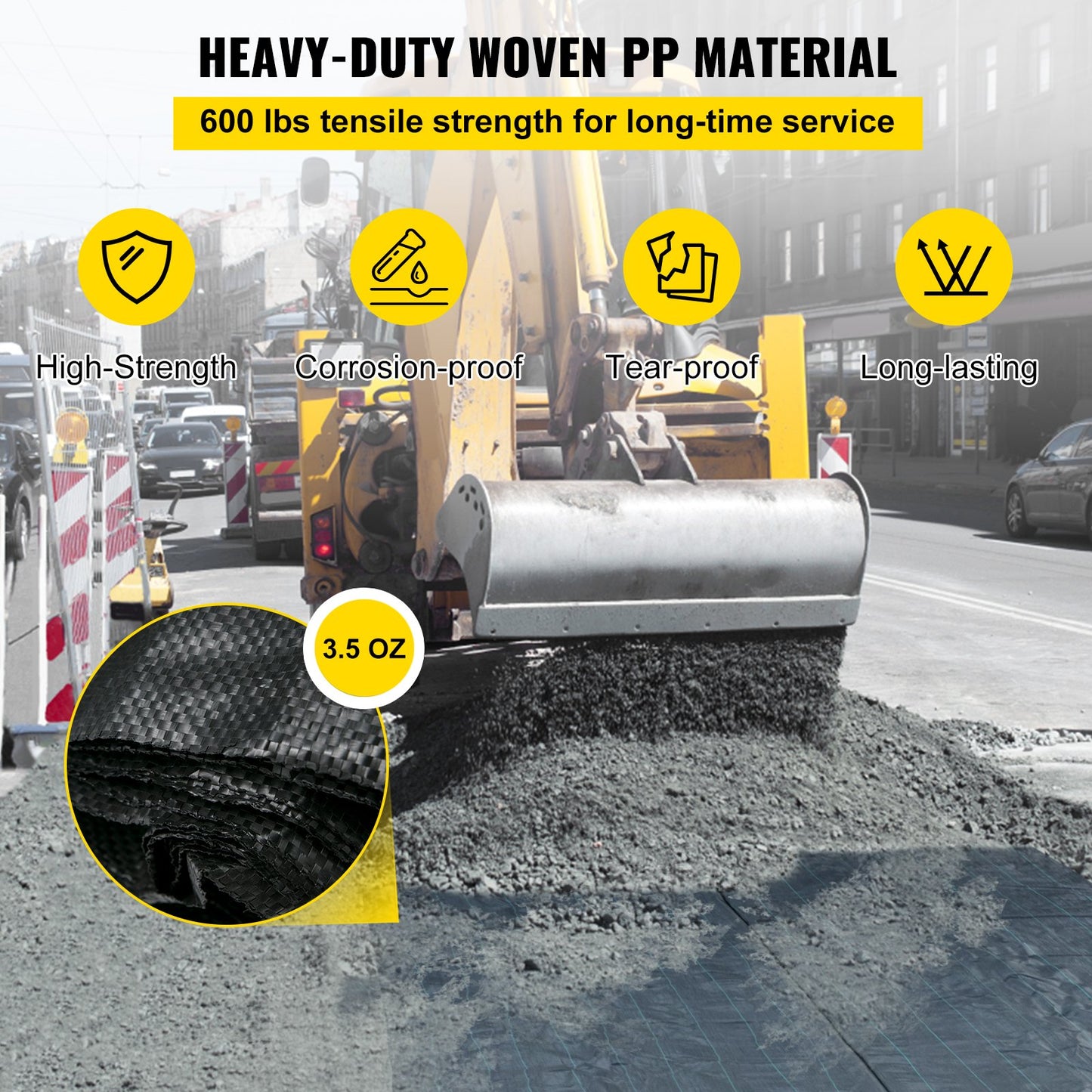 Geotextile Fabric, 3.8 x 9.15 m 3.5oz Woven PP Driveway Drain Cloth with 600lbs Tensile Strength, Heavy Duty Underlayment for Soil Stabilization, Landscaping, Weed Barrier, 12.5FT30FT-3.5OZ, Bla