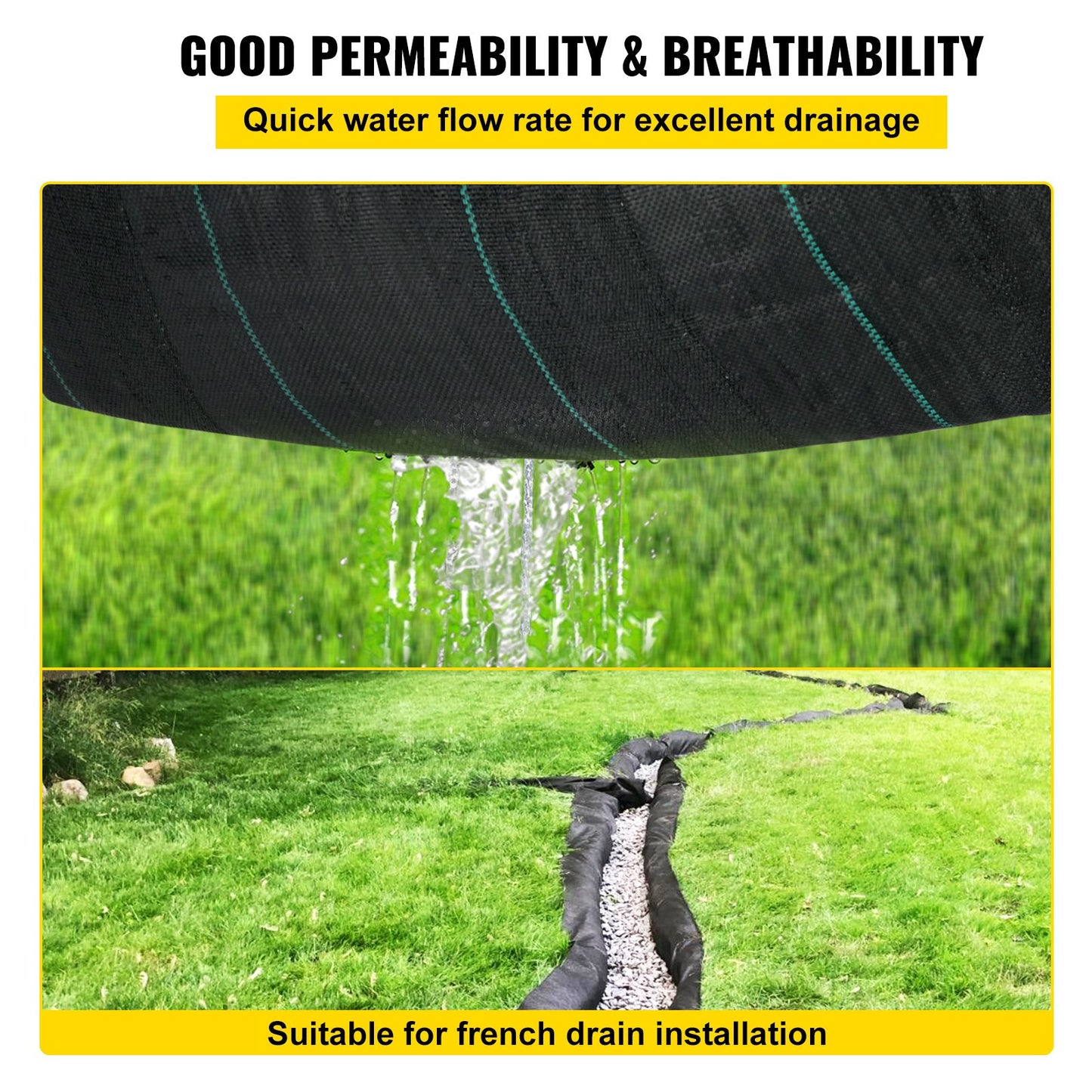 Geotextile Fabric, 3.8 x 9.15 m 3.5oz Woven PP Driveway Drain Cloth with 600lbs Tensile Strength, Heavy Duty Underlayment for Soil Stabilization, Landscaping, Weed Barrier, 12.5FT30FT-3.5OZ, Bla