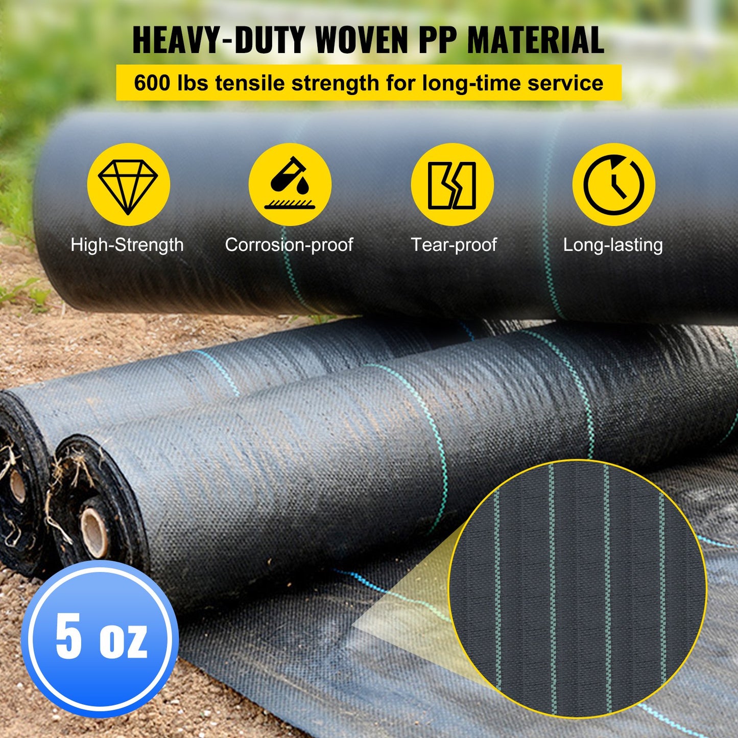 VEVOR Driveway Fabric Stabilization Geotextile Fabric 13x108' Underlayment Black