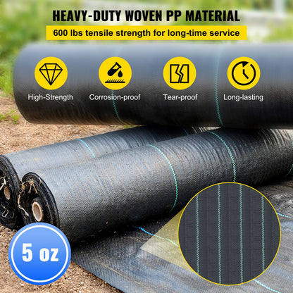 VEVOR Driveway Fabric Stabilization Geotextile Fabric 13x108' Underlayment Black