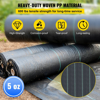 Heavy-Duty Geotextile Fabric for Driveway Stabilization, 4x33 m, Black