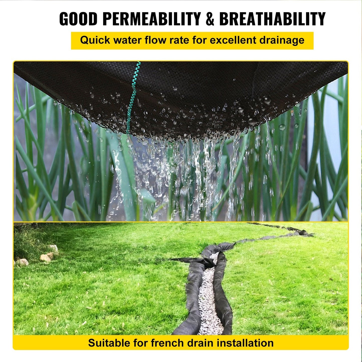 Heavy-Duty Geotextile Fabric for Driveway Stabilization, 4x33 m, Black