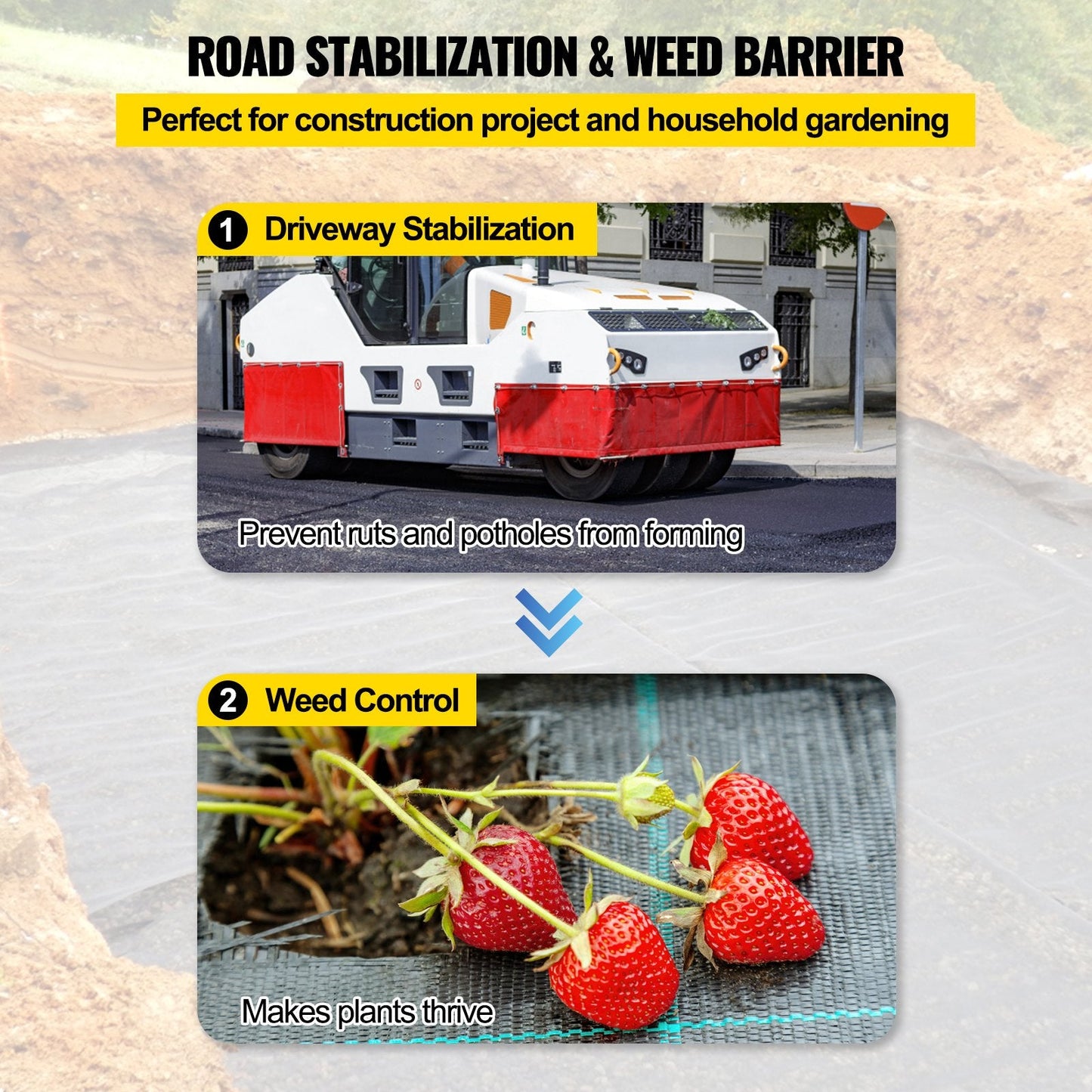 Heavy-Duty Geotextile Fabric for Driveway Stabilization, 4x33 m, Black