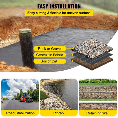 Heavy-Duty Geotextile Fabric for Driveway Stabilization, 4x33 m, Black