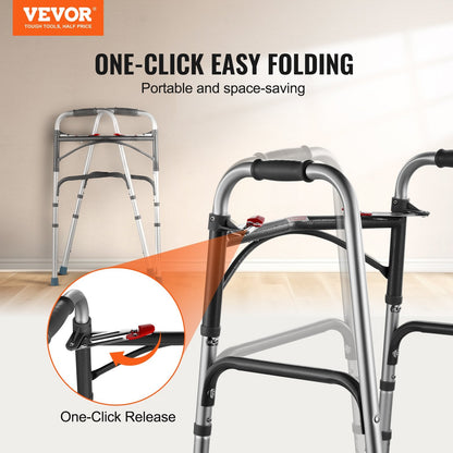 Folding Aluminum Walker with Adjustable Height, Supports Up to 160 kg